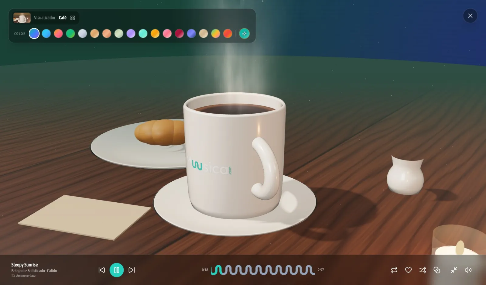 Escena Café de mañana, con tu logo en la taza