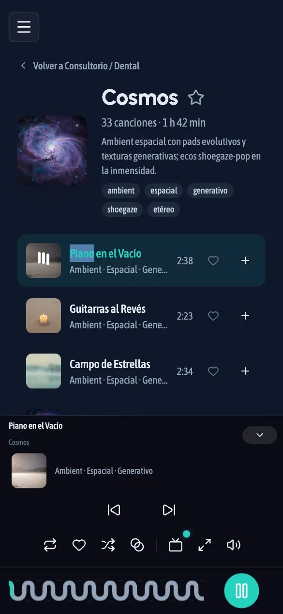 La barra expandida con todos los controles
