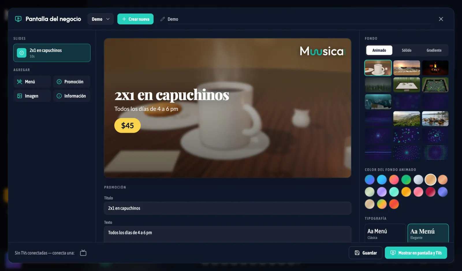 El editor de Pantalla del negocio